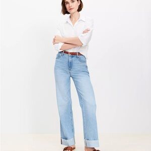 NWT Loft Flip Cuff High Rise Wide Leg Jeans in Light Wash Size 30 10